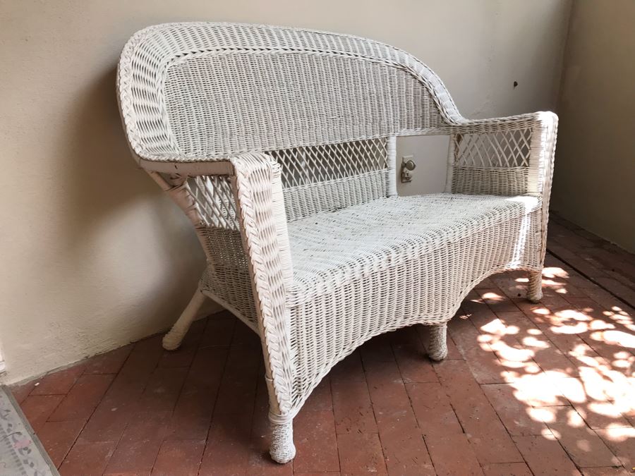 Vintage Wicker Loveseat Sofa Painted White 53W X 28D X 38H [Photo 3]
