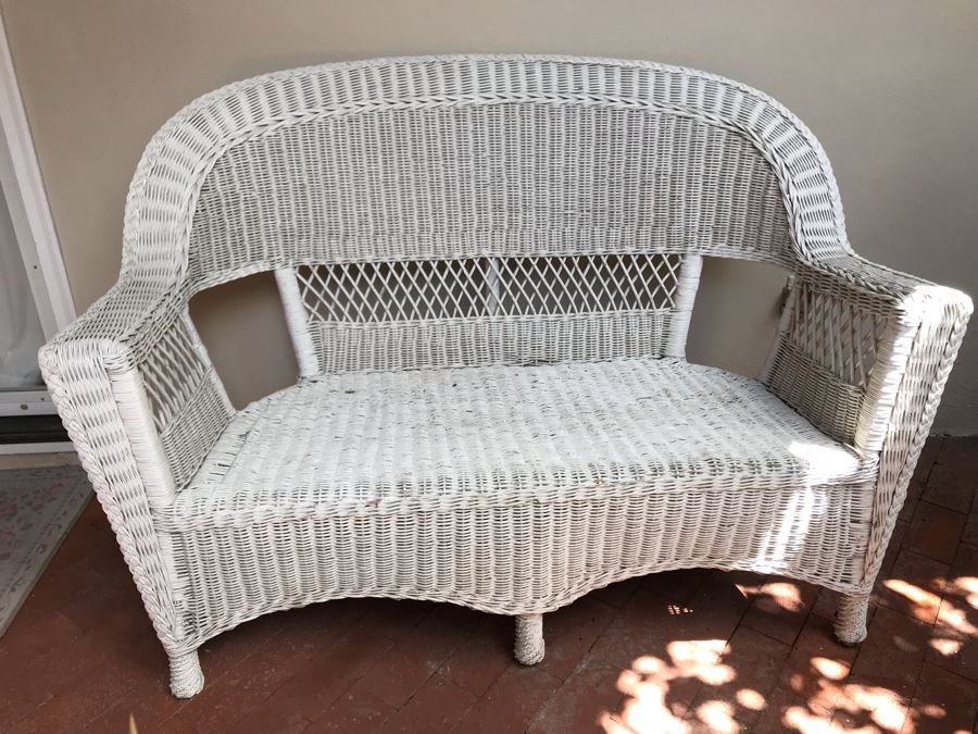 Vintage Wicker Loveseat Sofa Painted White 53W X 28D X 38H [Photo 1]