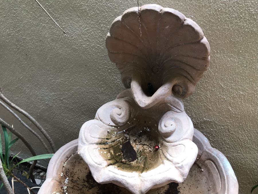 3-Tier Shell Motif Outdoor Cement Water Fountain 27W X 39H [Photo 3]