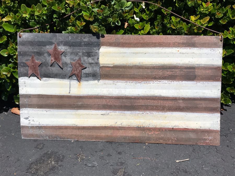 Painted Metal American Flag Sculpture Wall Hanging 24W X 13H [Photo 2]
