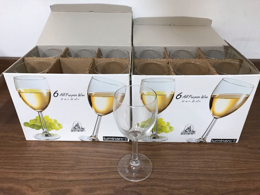 Set Of (12) Luminarc Wine Stemware Glasses