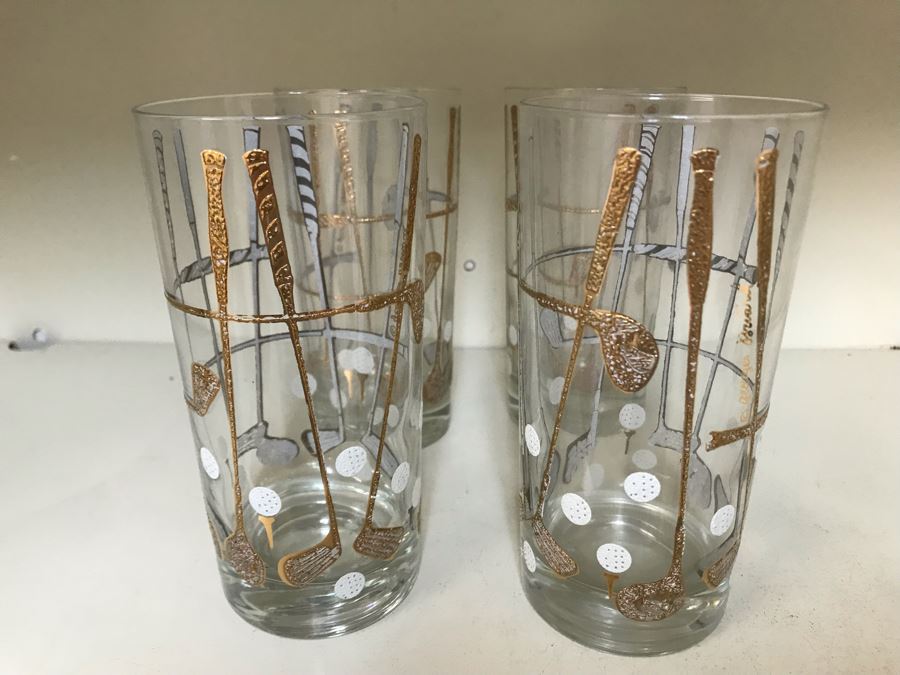 Set Of (4) Vintage 1960s George Briard Golf Motif Barware Glasses 5.5H [Photo 4]