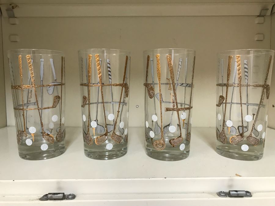 Set Of (4) Vintage 1960s George Briard Golf Motif Barware Glasses 5.5H [Photo 2]