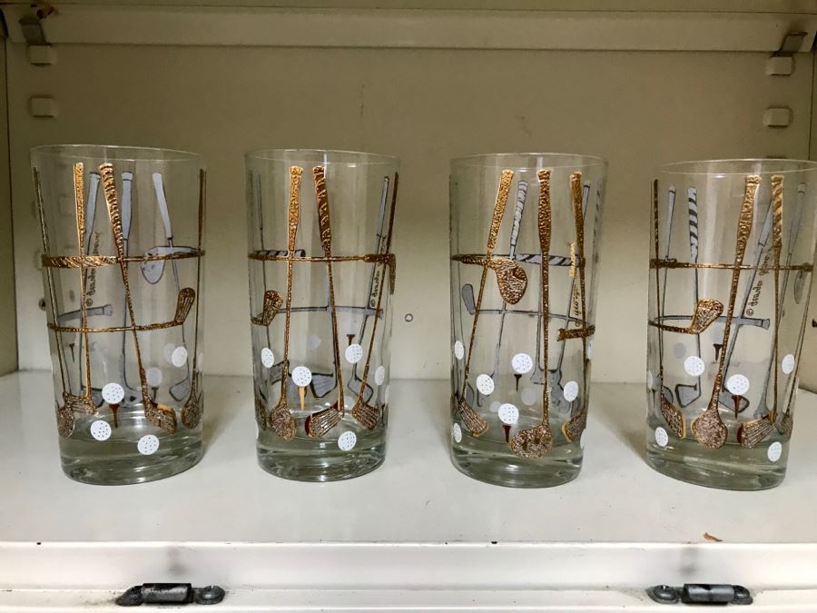 Set Of (4) Vintage 1960s George Briard Golf Motif Barware Glasses 5.5H [Photo 7]