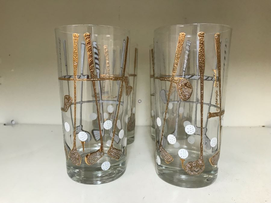 Set Of (4) Vintage 1960s George Briard Golf Motif Barware Glasses 5.5H [Photo 3]