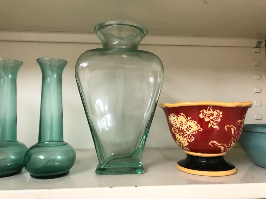 Collection Of Various Vases, Containers, Bowls, Flower Frogs (All Items Shown On Both Shelves) [Photo 10]