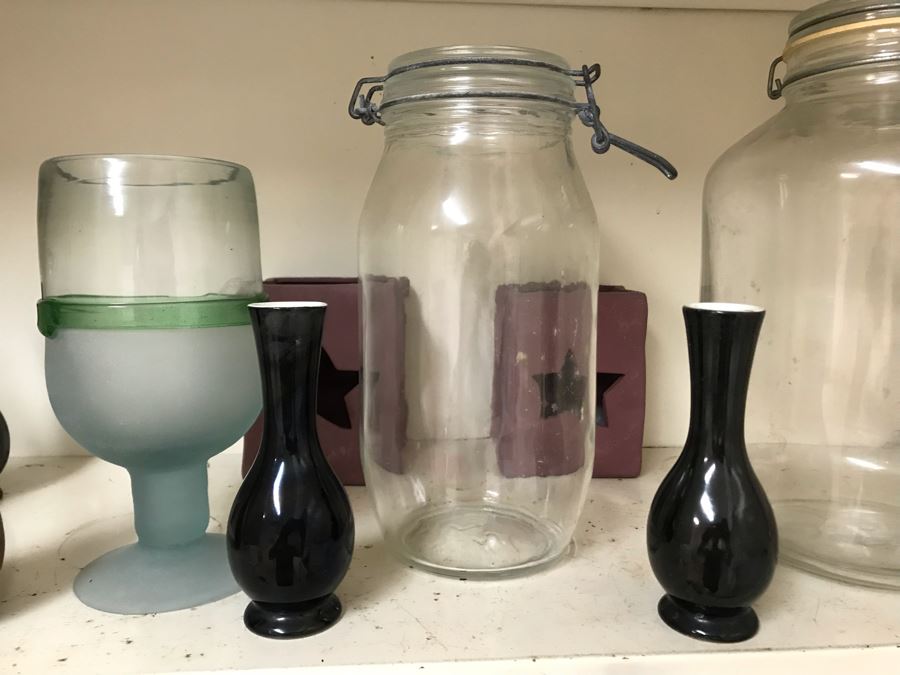Collection Of Various Vases, Containers, Bowls, Flower Frogs (All Items Shown On Both Shelves) [Photo 5]