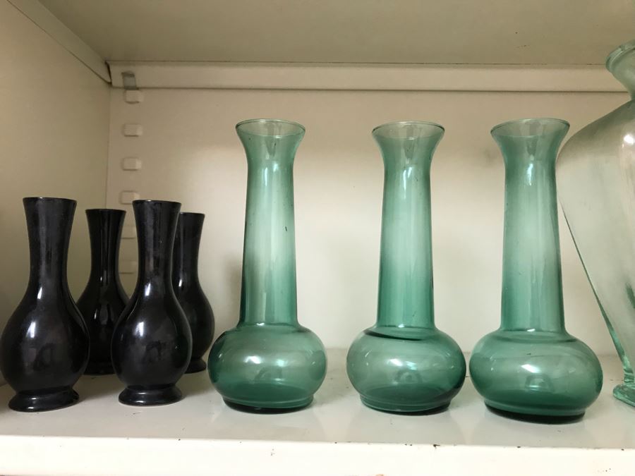 Collection Of Various Vases, Containers, Bowls, Flower Frogs (All Items Shown On Both Shelves) [Photo 9]