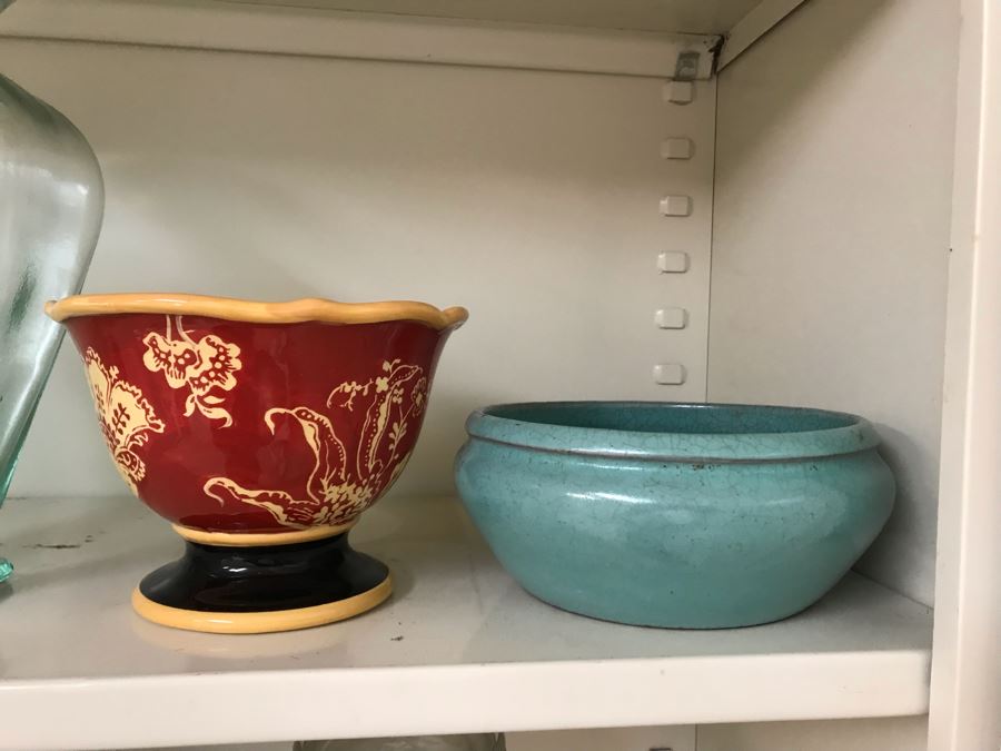 Collection Of Various Vases, Containers, Bowls, Flower Frogs (All Items Shown On Both Shelves) [Photo 11]