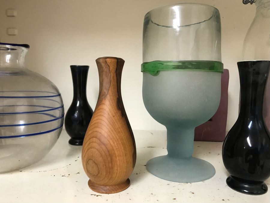 Collection Of Various Vases, Containers, Bowls, Flower Frogs (All Items Shown On Both Shelves) [Photo 4]