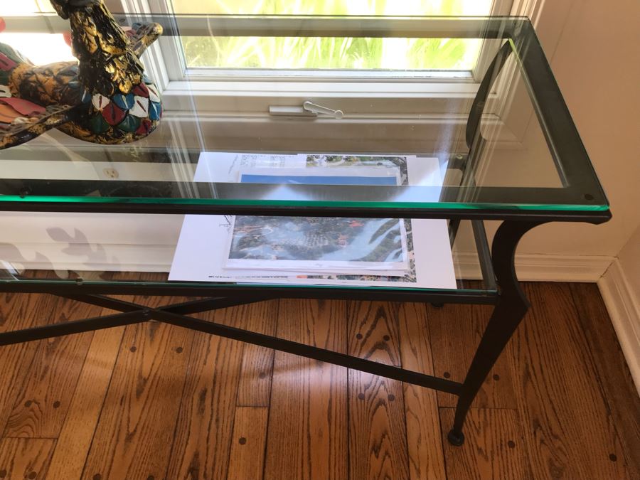 2-Tier Modern Metal Console Entry Table With Glass Tops 54W X 16D X 30H [Photo 6]