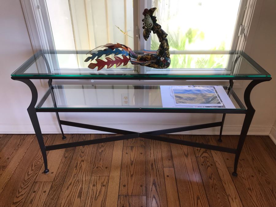 2-Tier Modern Metal Console Entry Table With Glass Tops 54W X 16D X 30H [Photo 2]