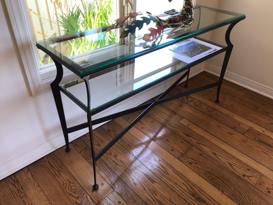 2-Tier Modern Metal Console Entry Table With Glass Tops 54W X 16D X 30H [Photo 5]