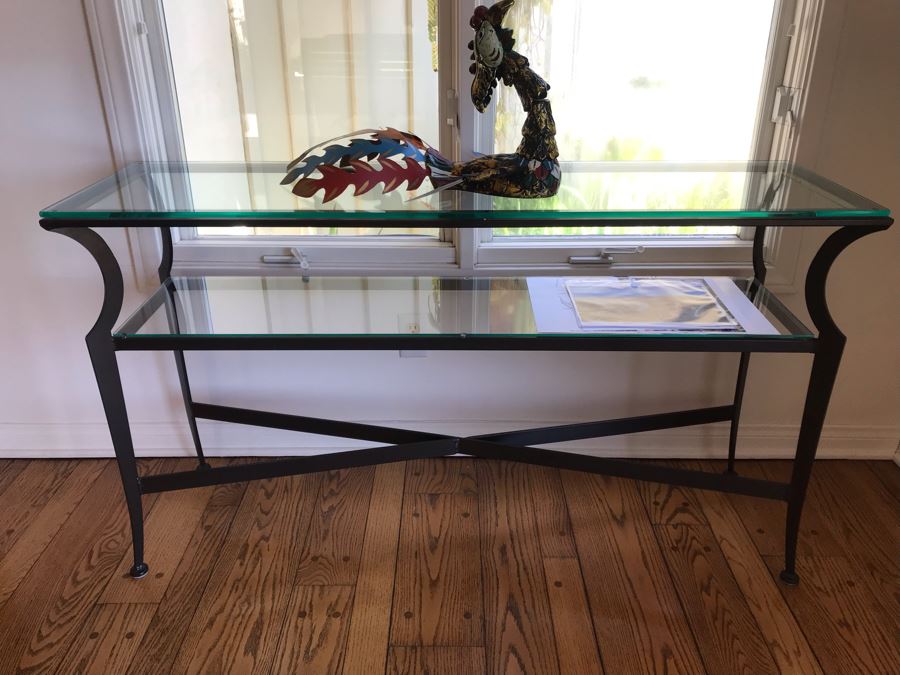 2-Tier Modern Metal Console Entry Table With Glass Tops 54W X 16D X 30H [Photo 3]