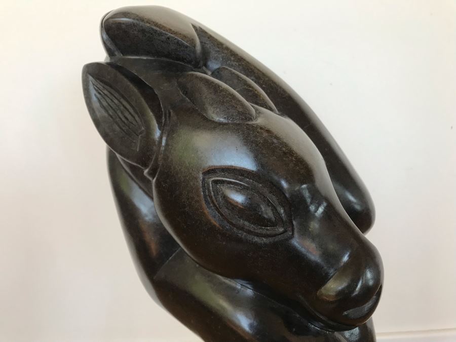 Large Impressive Carved Stone Animal Sculpture By Damian Manuhwa Signed D. Manuhwa Zimbabwe Carved Out Of Serpentine Stone 20H X 9W X 7D [Photo 4]