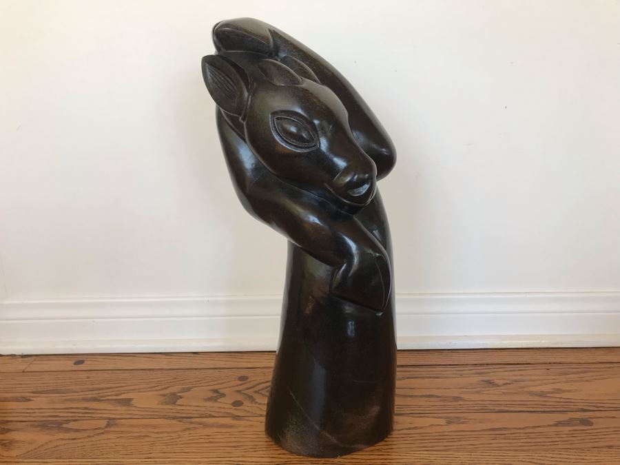 Large Impressive Carved Stone Animal Sculpture By Damian Manuhwa Signed D. Manuhwa Zimbabwe Carved Out Of Serpentine Stone 20H X 9W X 7D [Photo 3]