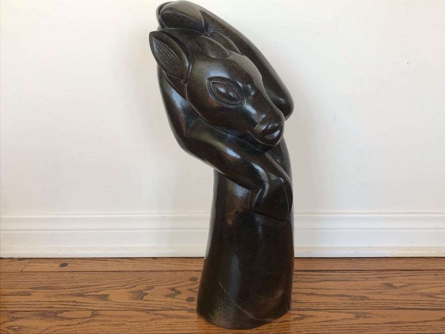 Large Impressive Carved Stone Animal Sculpture By Damian Manuhwa Signed D. Manuhwa Zimbabwe Carved Out Of Serpentine Stone 20H X 9W X 7D [Photo 13]