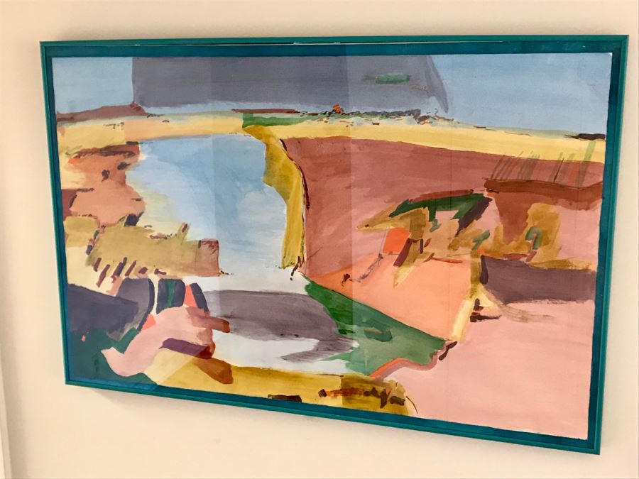 JUST ADDED - 1981 Original Abstract Painting Signed By Walter ? Last Name Illegible (See Photos For Signature) 40 X 26 [Photo 1]