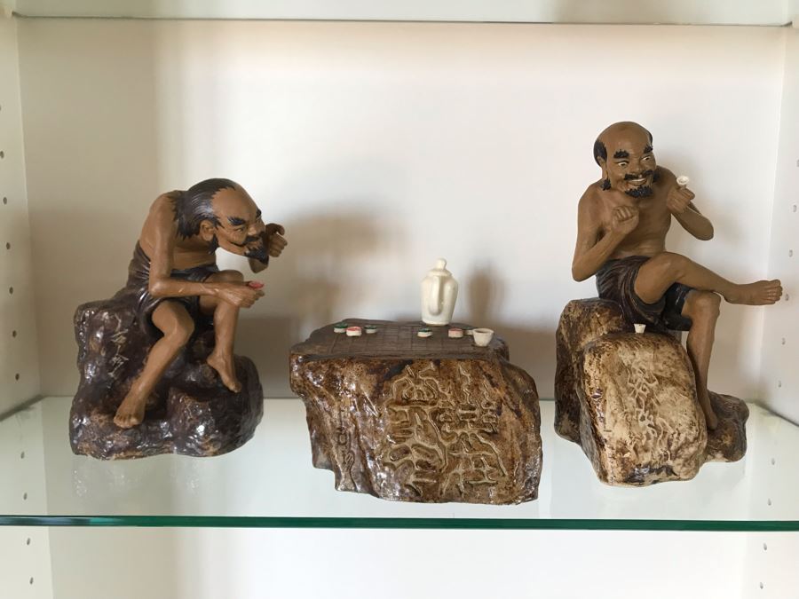 Vintage Chinese Mudmen Figurines Signed 8H - 3 Figurines Total [Photo 2]