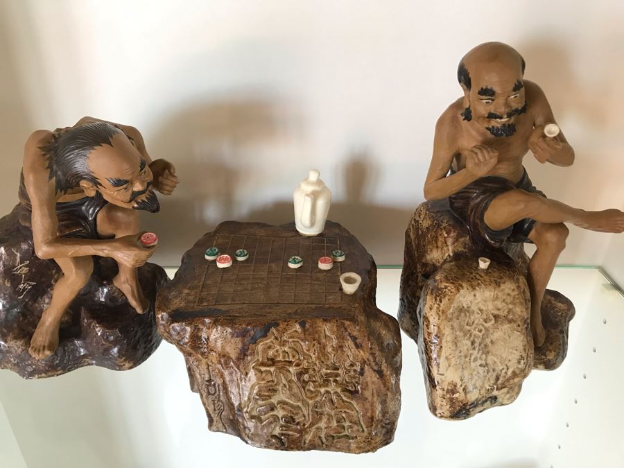 Vintage Chinese Mudmen Figurines Signed 8H - 3 Figurines Total [Photo 3]