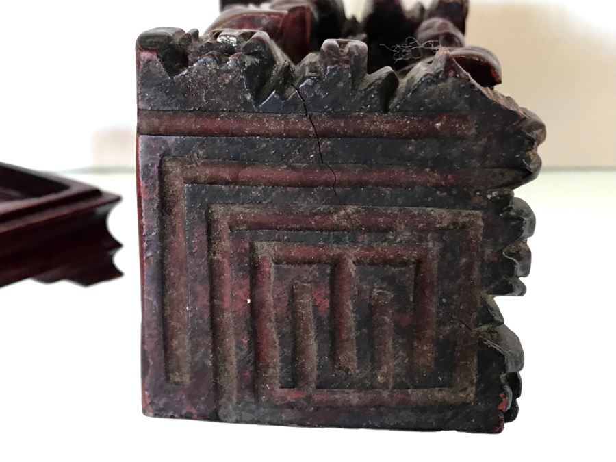 Vintage Wooden Carved Chinese Sculpture Seal With Stand 2.75W X 5H [Photo 2]