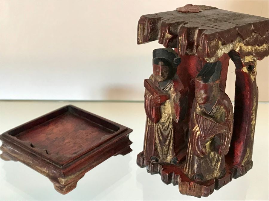 Vintage Wooden Carved Chinese Sculpture Seal With Stand 2.75W X 5H [Photo 10]