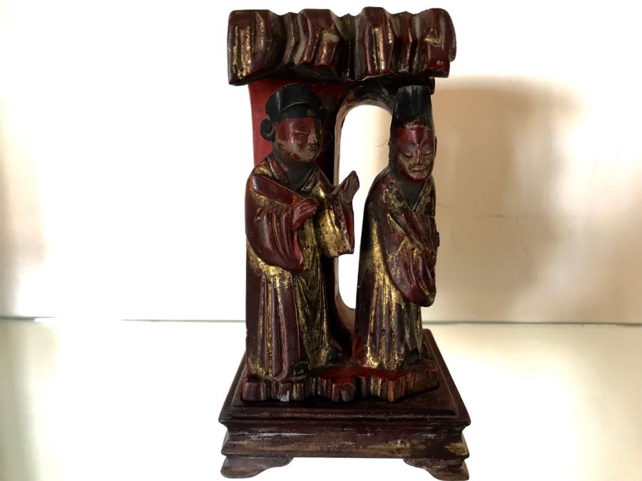 Vintage Wooden Carved Chinese Sculpture Seal With Stand 2.75W X 5H [Photo 4]