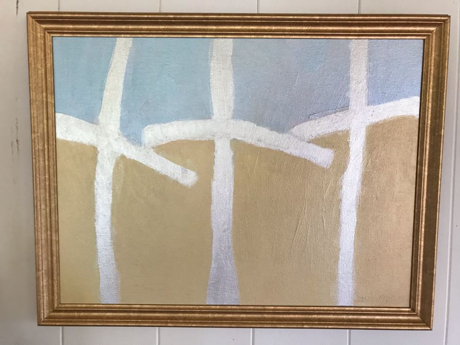 Signed Original Modernist 3 Cross Painting 26 X 21 [Photo 2]