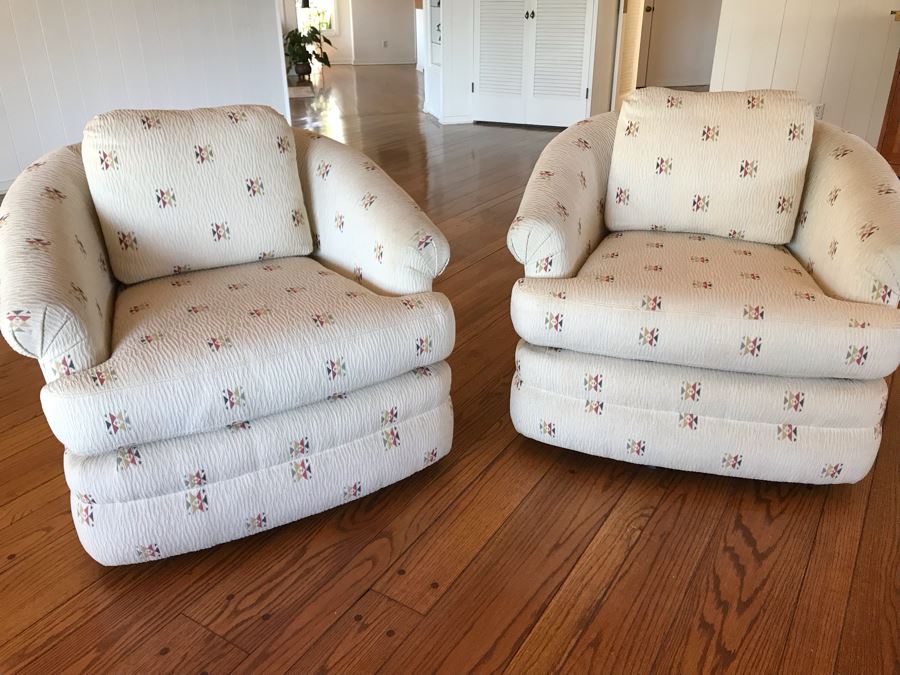 Pair Of Nicely Upholstered Swivel Armchairs [Photo 4]