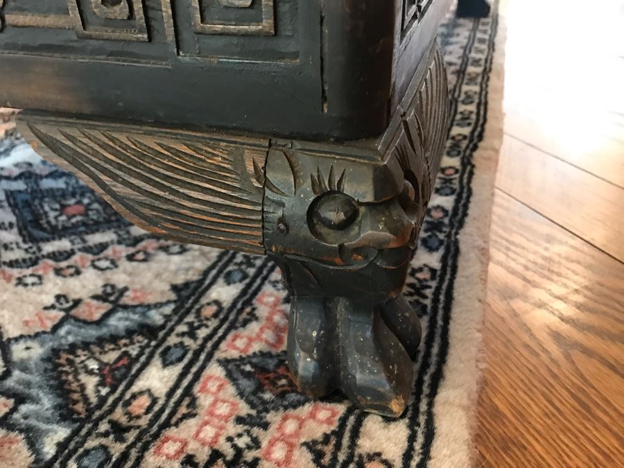 Vintage Chinese Relief Carved Wooden Chest Trunk 36W X 16D X 20H [Photo 10]