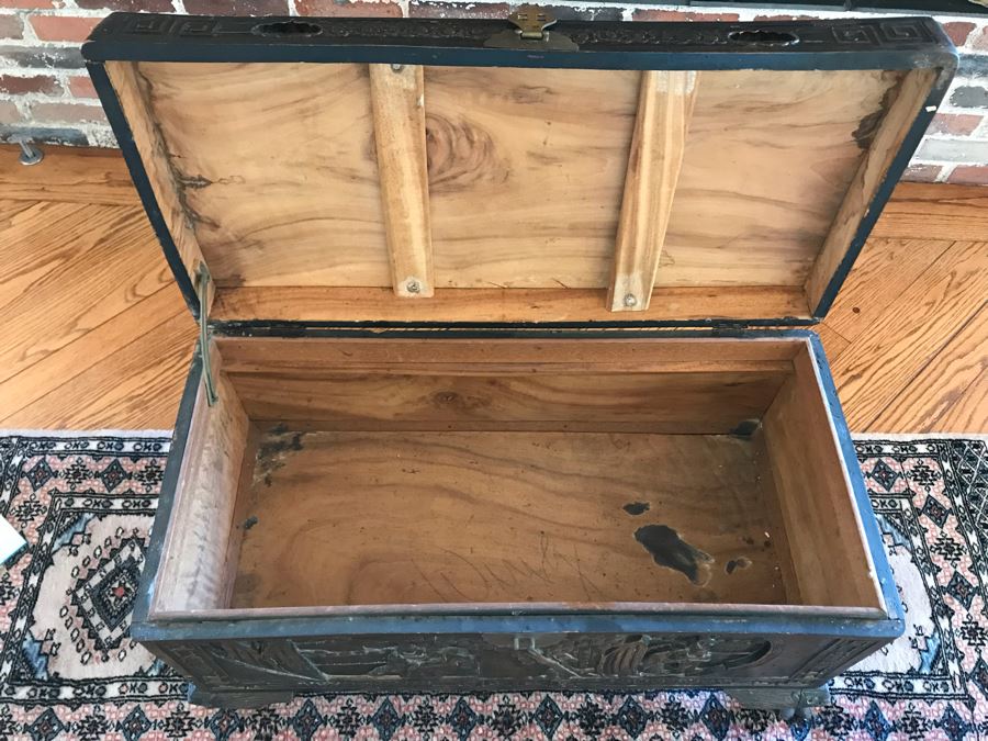 Vintage Chinese Relief Carved Wooden Chest Trunk 36W X 16D X 20H [Photo 13]