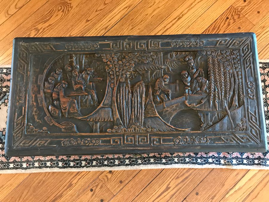 Vintage Chinese Relief Carved Wooden Chest Trunk 36W X 16D X 20H [Photo 6]