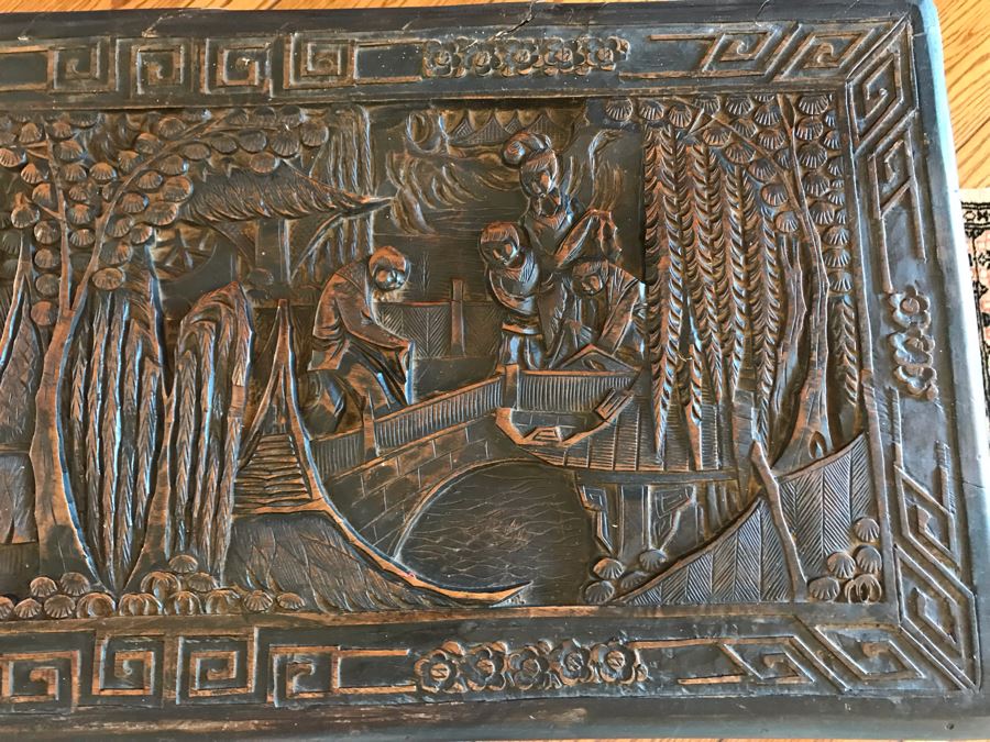Vintage Chinese Relief Carved Wooden Chest Trunk 36W X 16D X 20H [Photo 8]