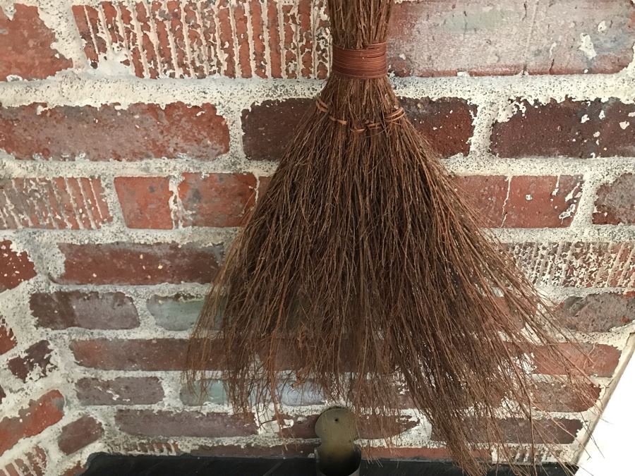 JUST ADDED - Old Stick Broom, Metal Cross Wall Hook, Old Cast Iron Tongs And Brass Wall Holder [Photo 11]