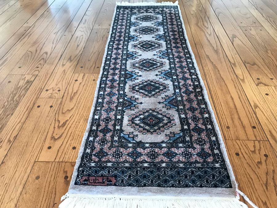 Signed Hand Knotted Wool Persian Runner Rug 24 X 80
