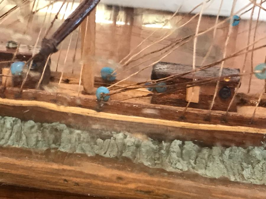 Vintage Wooden Ship Model In A Bottle 12W X 3.5H [Photo 9]