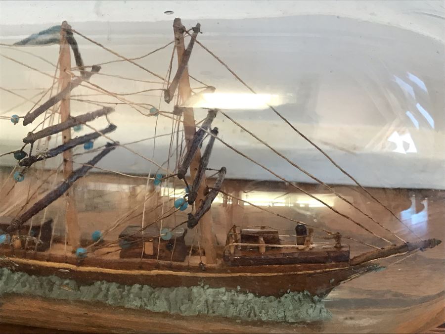 Vintage Wooden Ship Model In A Bottle 12W X 3.5H [Photo 7]