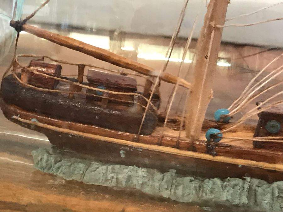 Vintage Wooden Ship Model In A Bottle 12W X 3.5H [Photo 10]