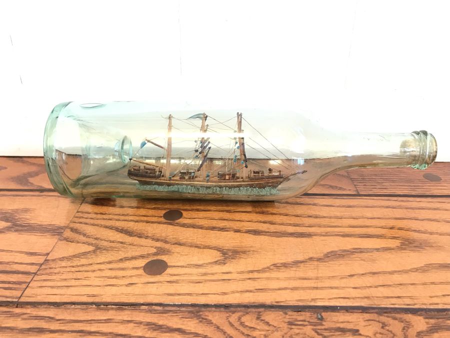 Vintage Wooden Ship Model In A Bottle 12W X 3.5H [Photo 3]
