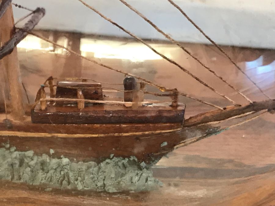 Vintage Wooden Ship Model In A Bottle 12W X 3.5H [Photo 8]