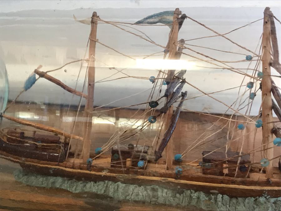 Vintage Wooden Ship Model In A Bottle 12W X 3.5H [Photo 6]