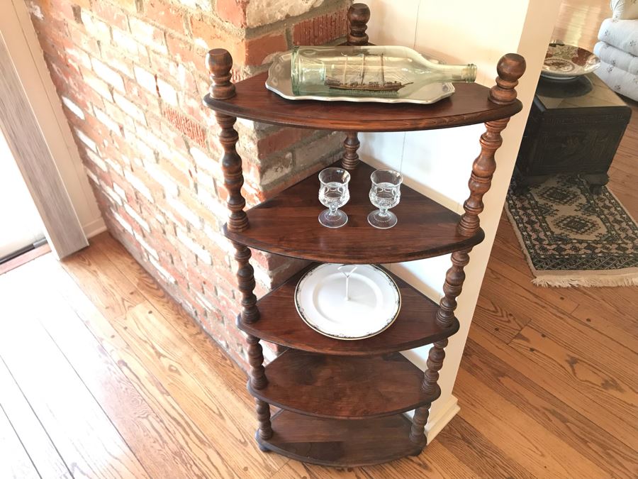Vintage Wooden Corner Etagere Curio Shelf With 5 Shelves 16W X 53H [Photo 5]