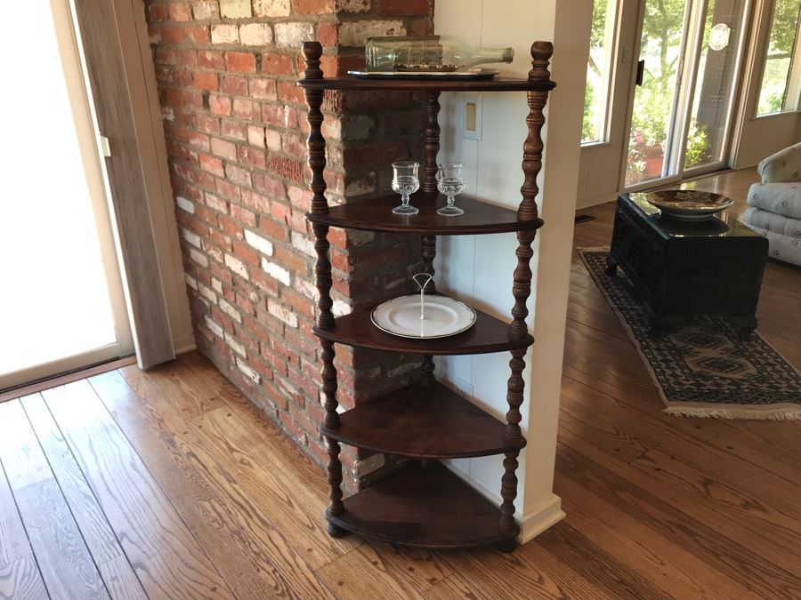 Vintage Wooden Corner Etagere Curio Shelf With 5 Shelves 16W X 53H [Photo 2]