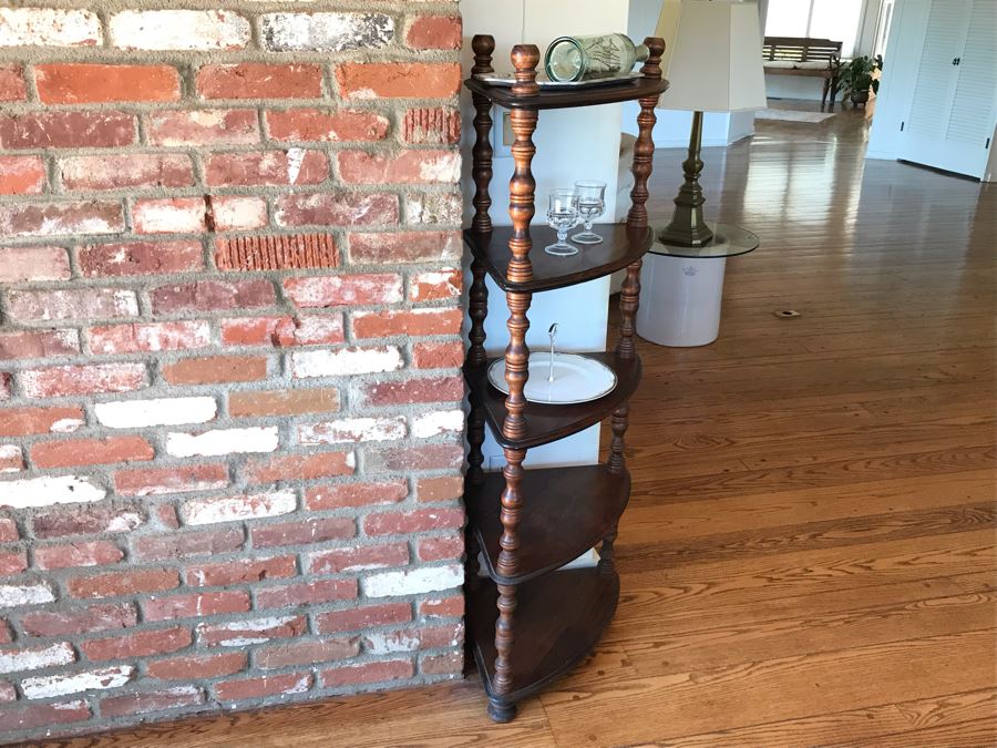 Vintage Wooden Corner Etagere Curio Shelf With 5 Shelves 16W X 53H [Photo 3]