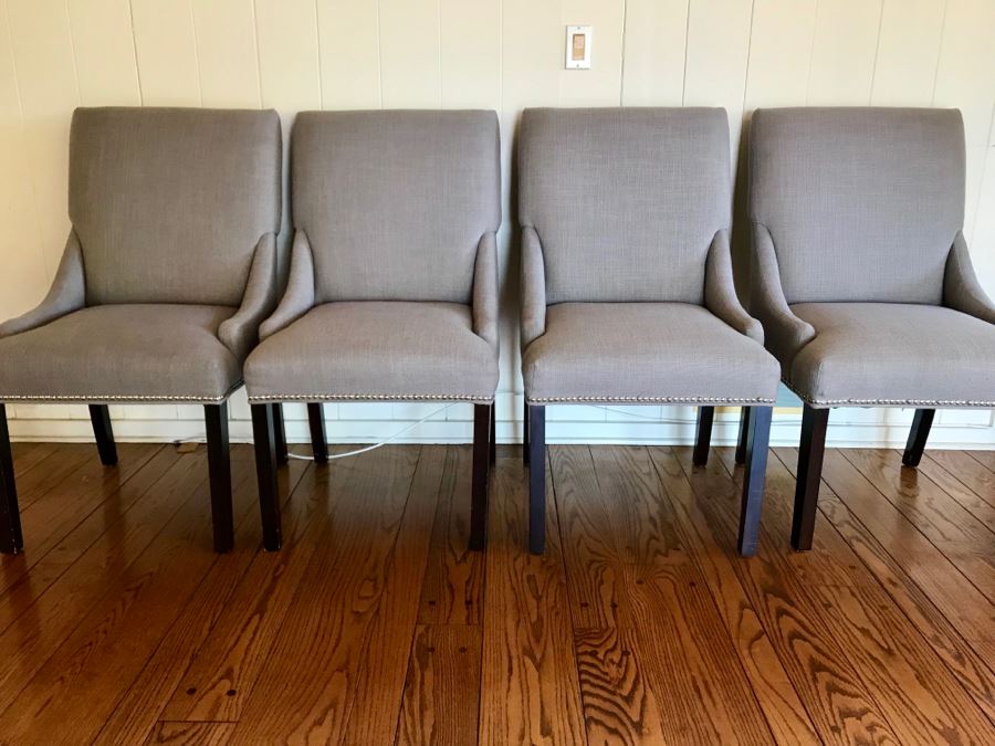 Set Of (4) Modern Dining Chairs With Silver Nailheads [Photo 3]