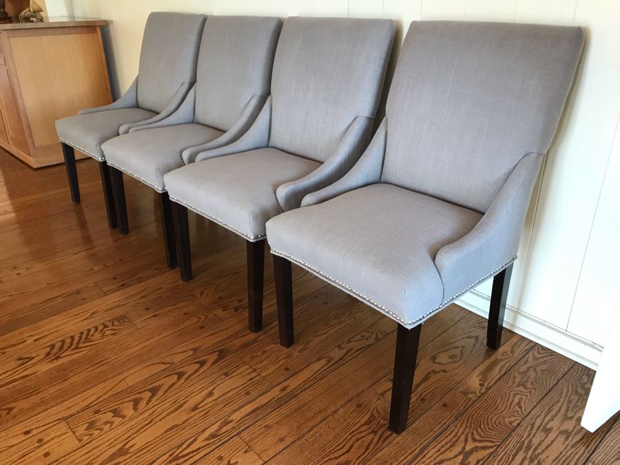 Set Of (4) Modern Dining Chairs With Silver Nailheads [Photo 2]