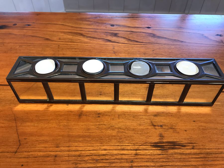 Pair Of Modern Mirrored Candle Holders And Faux Potted Plant [Photo 2]