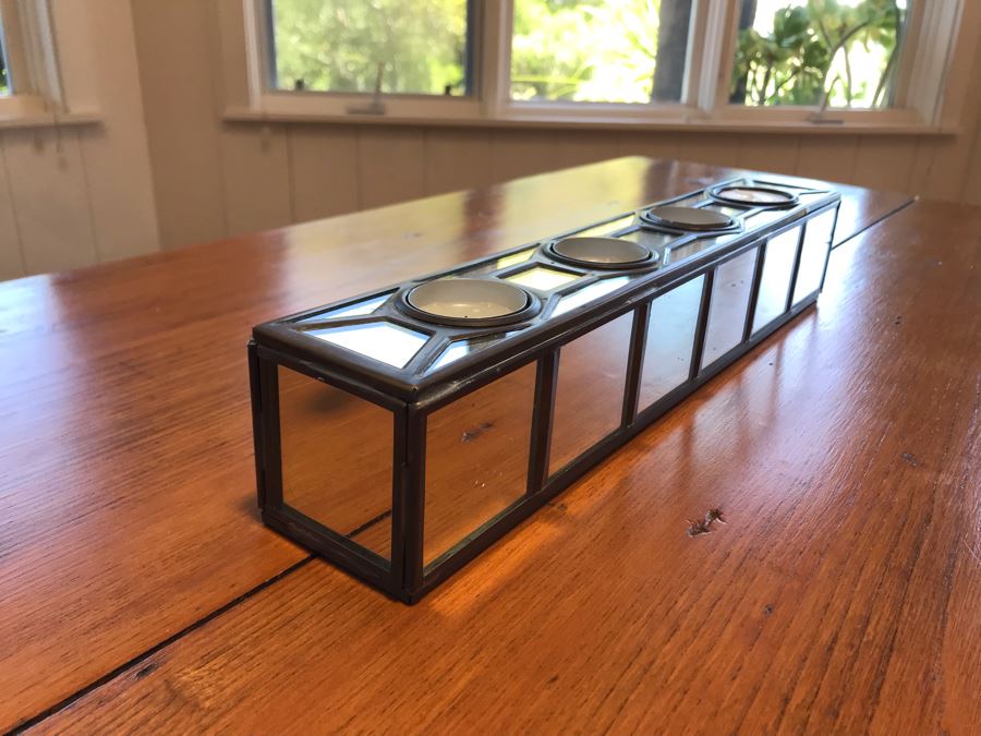 Pair Of Modern Mirrored Candle Holders And Faux Potted Plant [Photo 6]