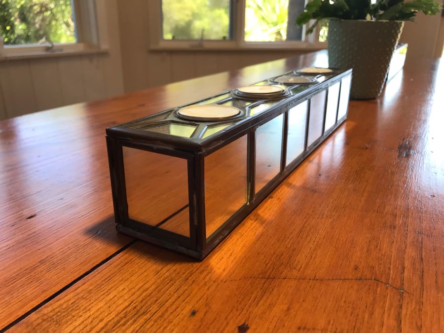 Pair Of Modern Mirrored Candle Holders And Faux Potted Plant [Photo 3]