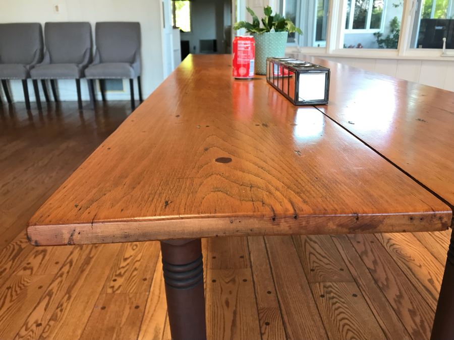 Antique 2-Plank Wooden Dining Table 84W X 27D X 29.5H [Photo 8]